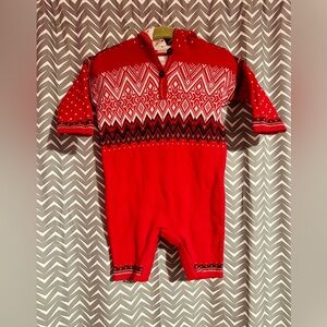 Hanna Andersson | Nordic Fair Isle Sweater Hooded Red Romper, 0-3 M